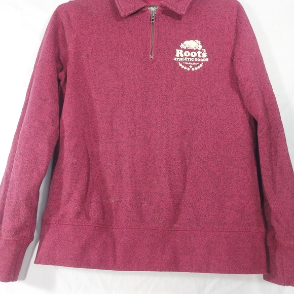 Roots 1/4 Zip Collared Heathered Cranberry Sweatshirt, Mens XS - Picture 2 of 9